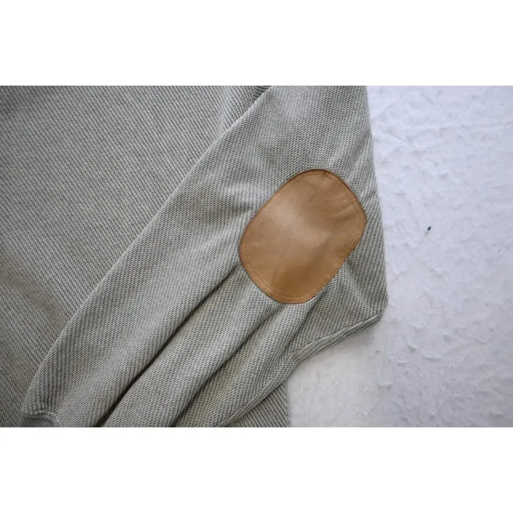 ORVIS Country Leather Elbows Knitted‎ Pullover Polo Sweater Mens Size Large